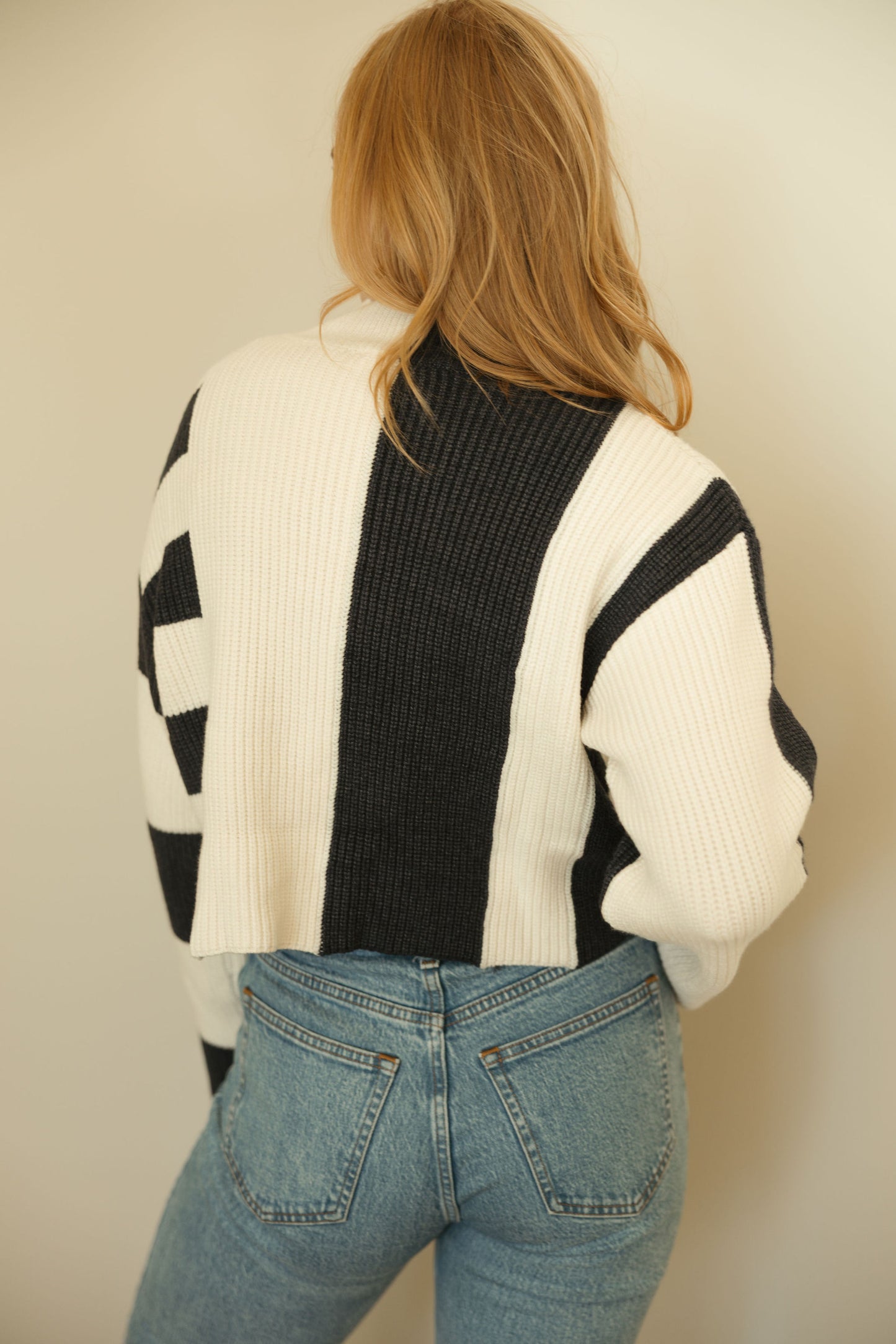 Navy & White Turtleneck Sweater