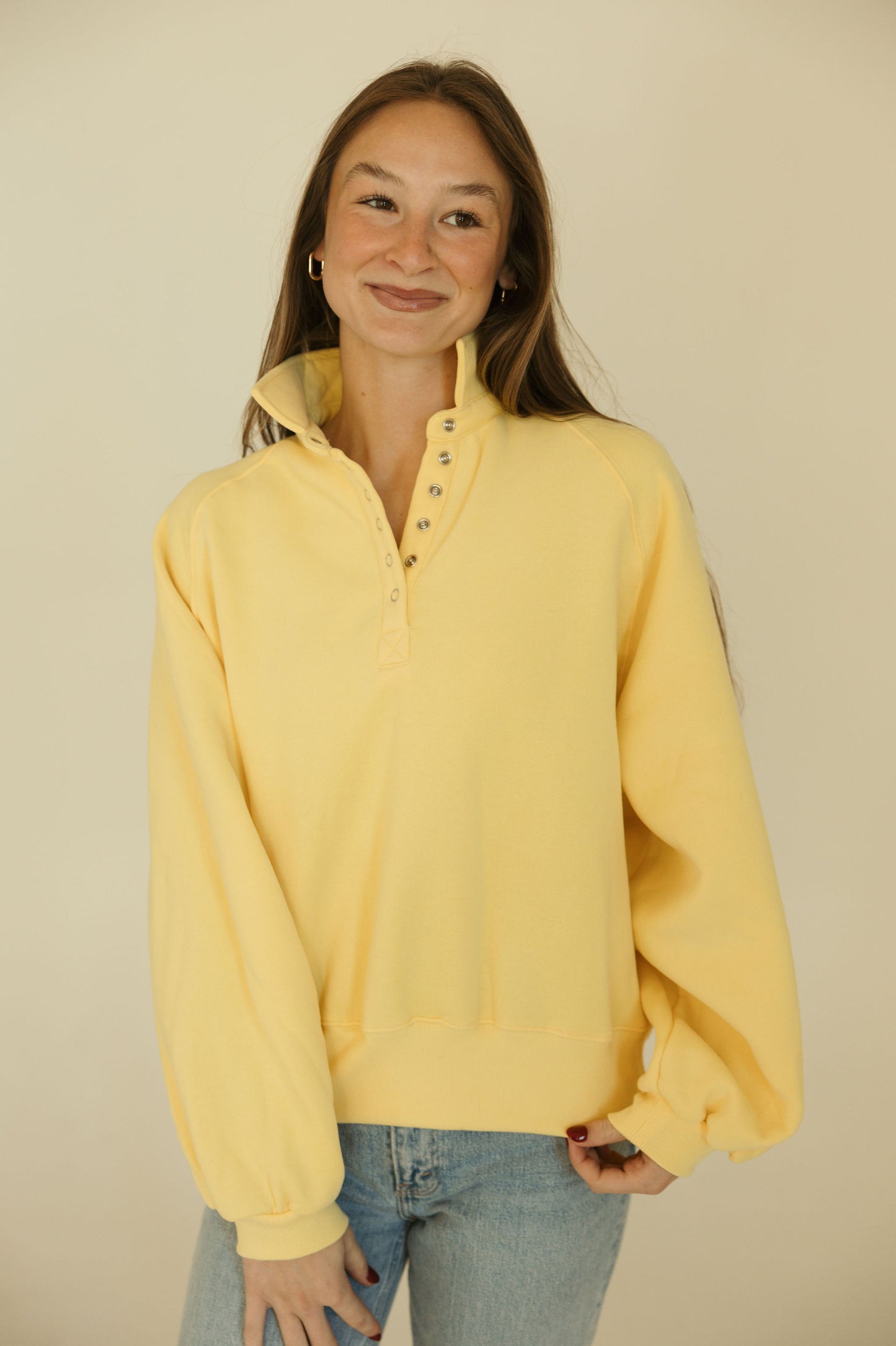 Yellow Snap Collar Crewneck