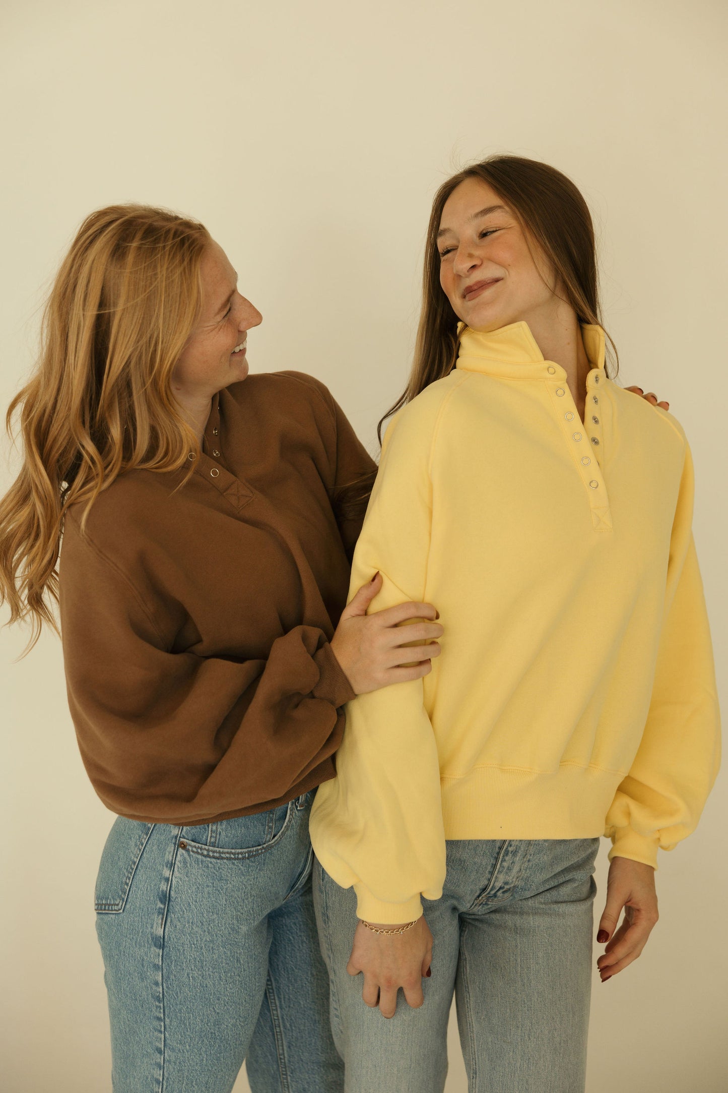 Brown Snap Collar Crewneck