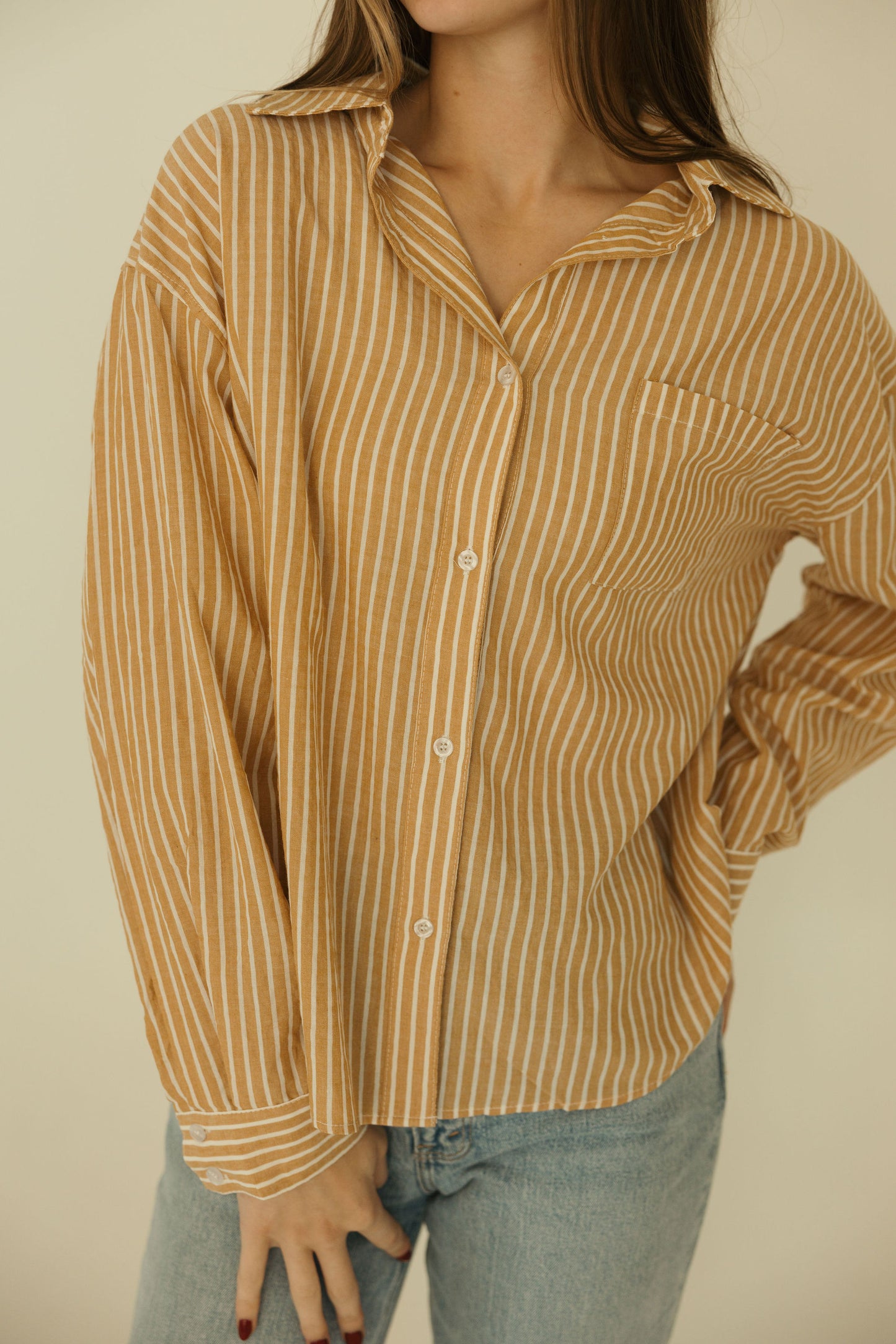 Gold Stripe Collared Button Down