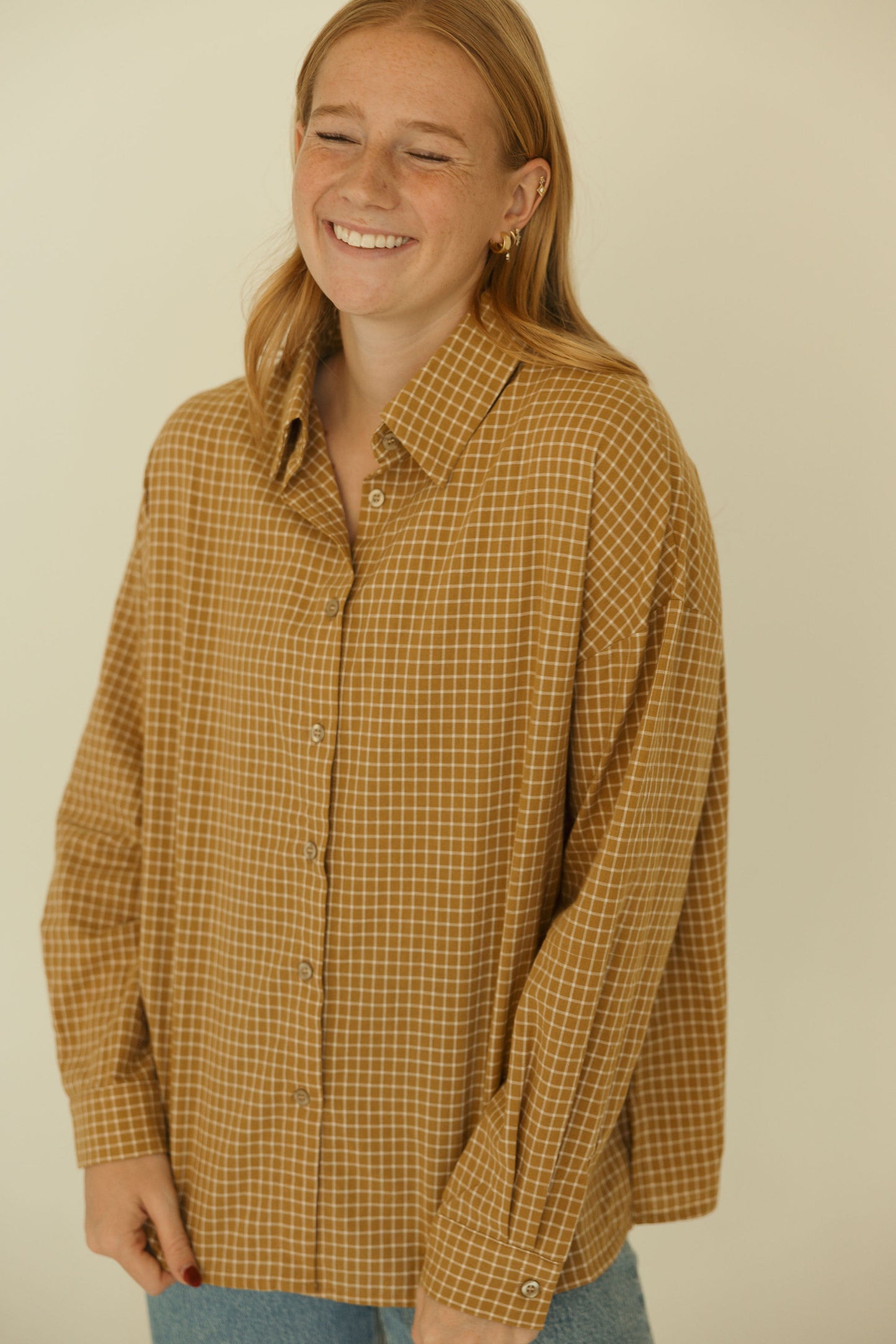 Yellow Grid Oversized Button Down