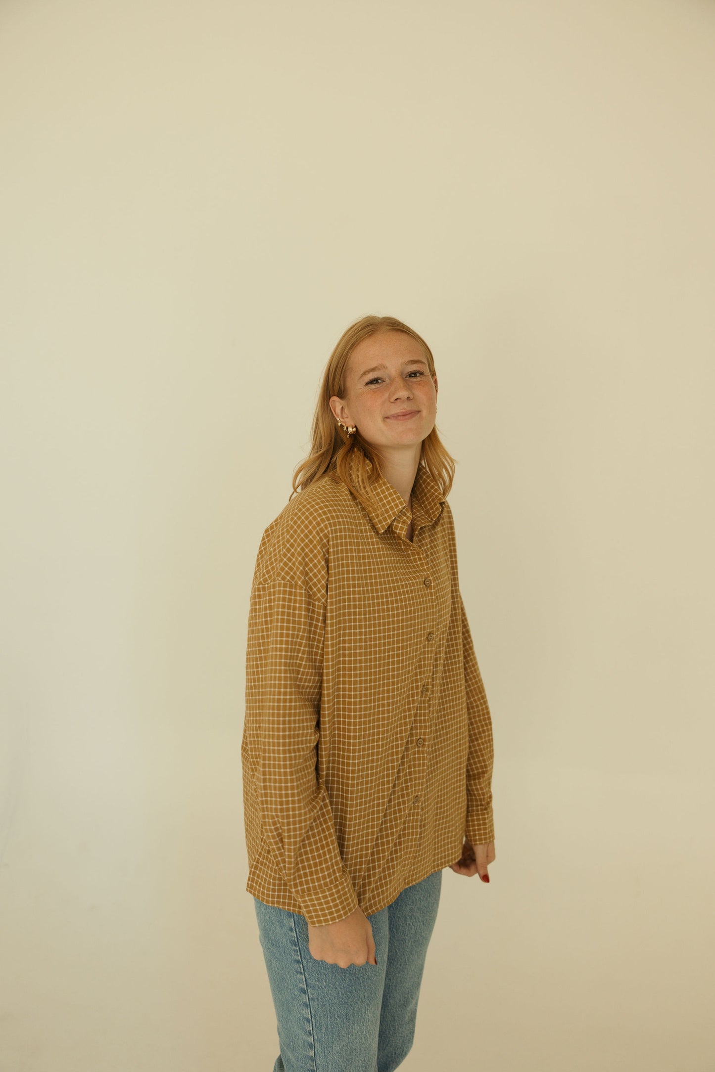 Yellow Grid Oversized Button Down