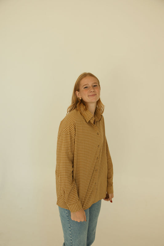 Yellow Grid Oversized Button Down