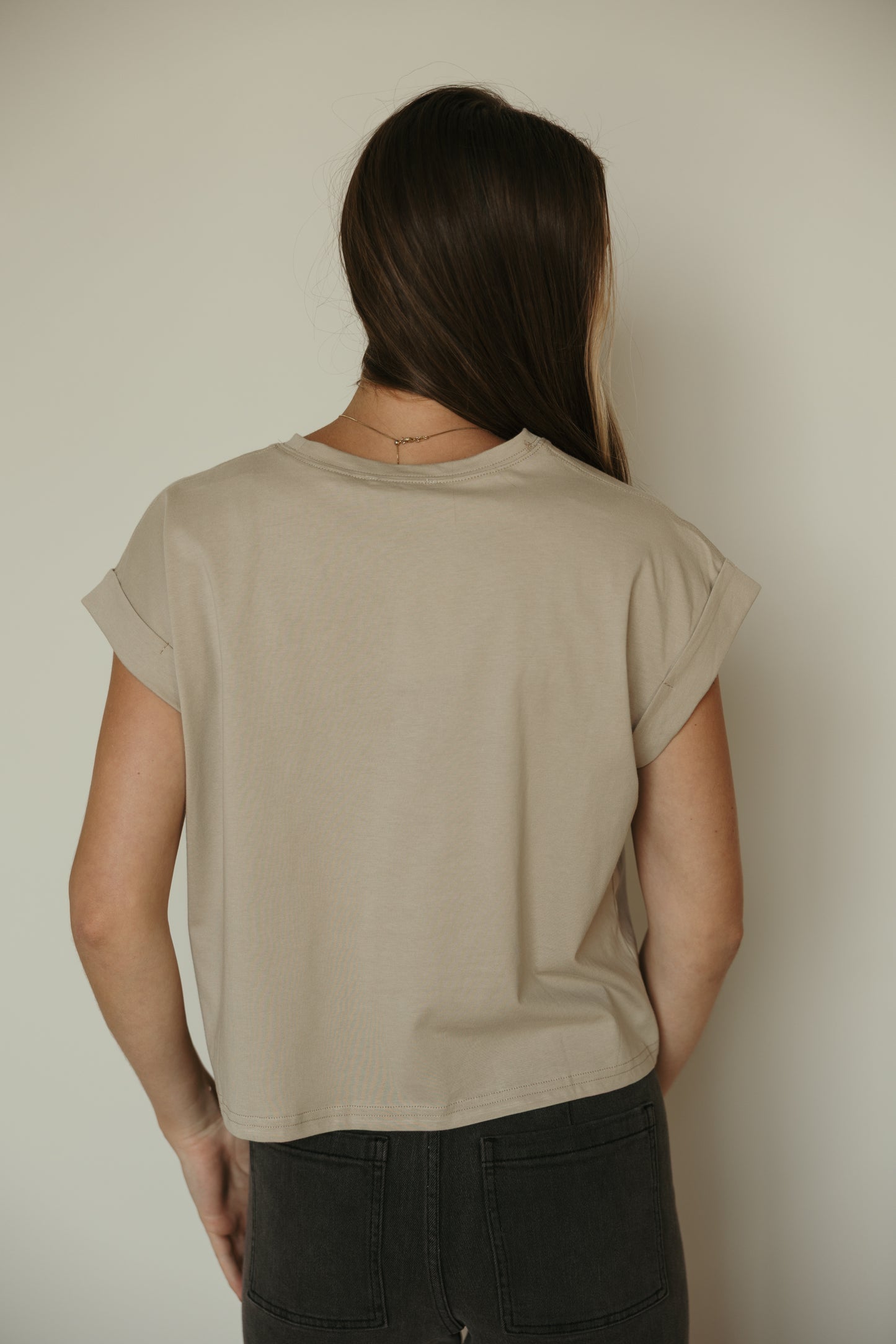 Round Neck Cuffed Basic Top