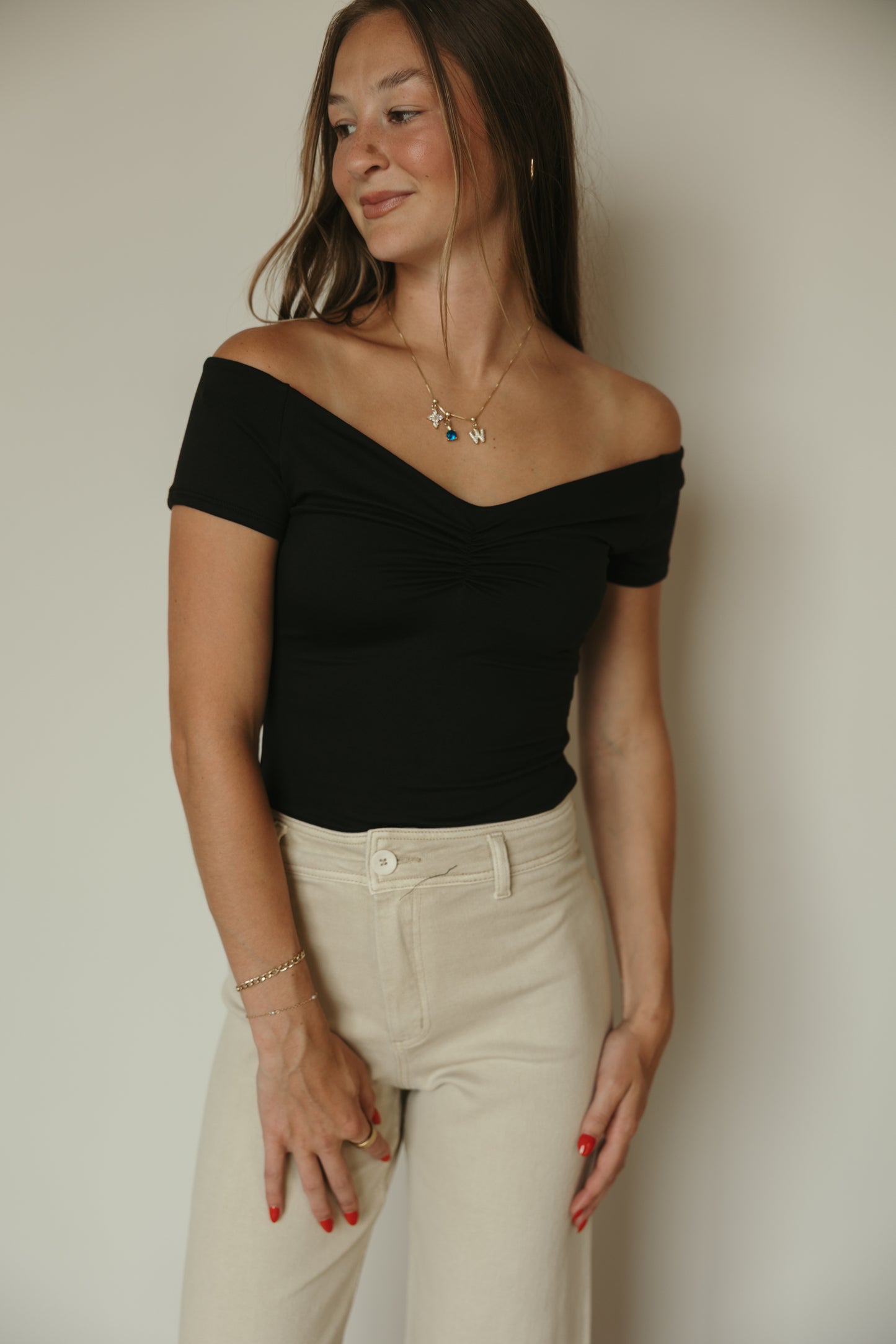 Black Short Sleeve Cinched Top