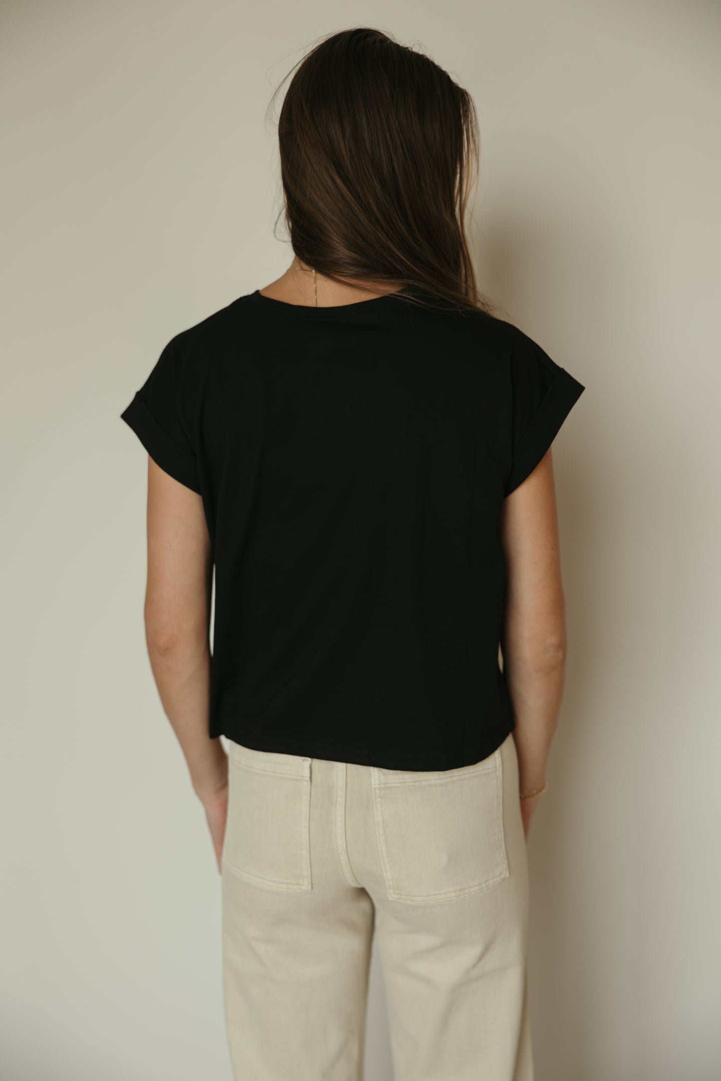 Round Neck Cuffed Basic Top