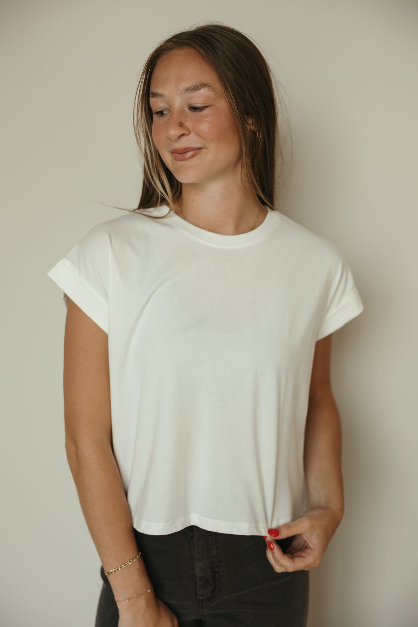 Round Neck Cuffed Basic Top