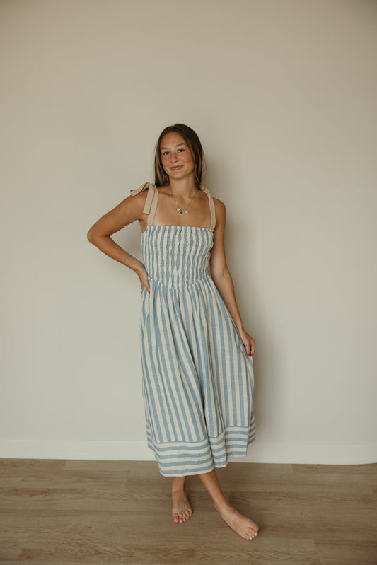 Soft Blue Stripe Tie Strap Dress