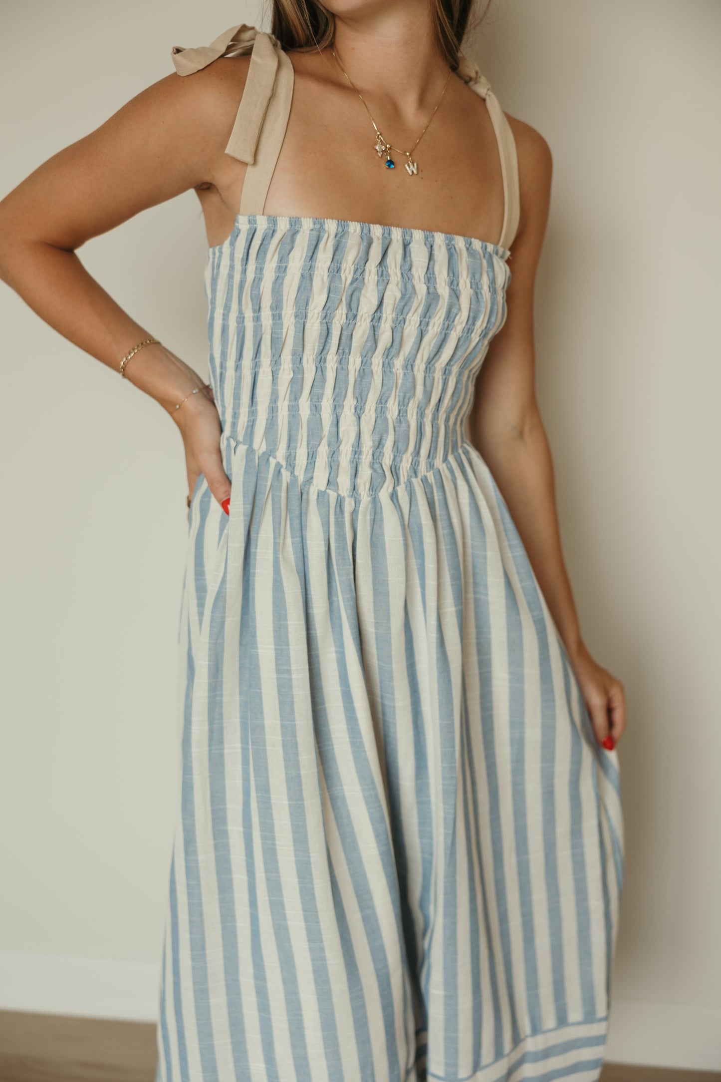 Soft Blue Stripe Tie Strap Dress