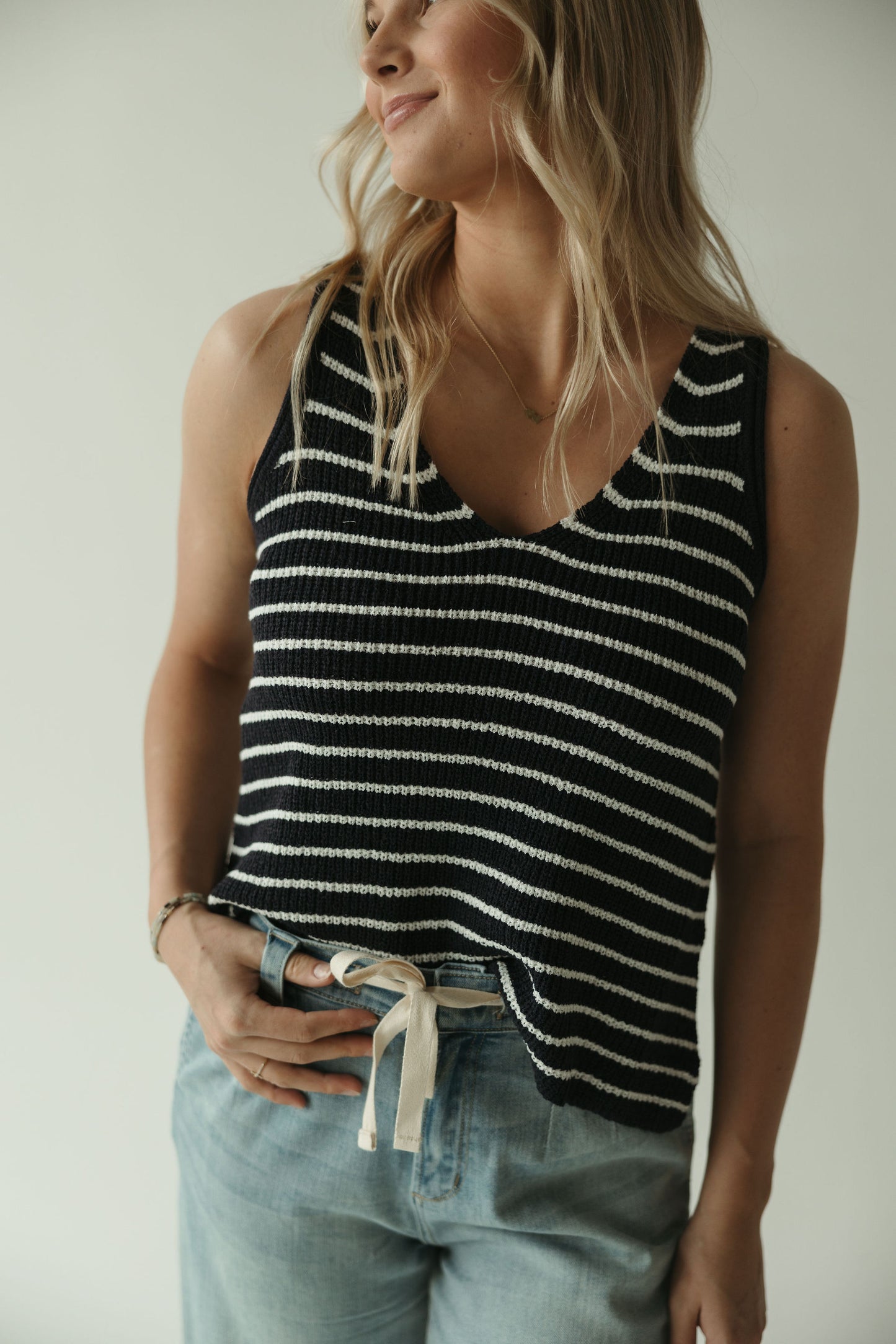 Navy Stripe V-Neck Tank