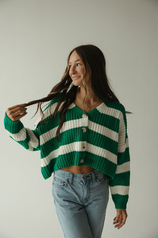 Green Stripe Drop Shoulder Sweater