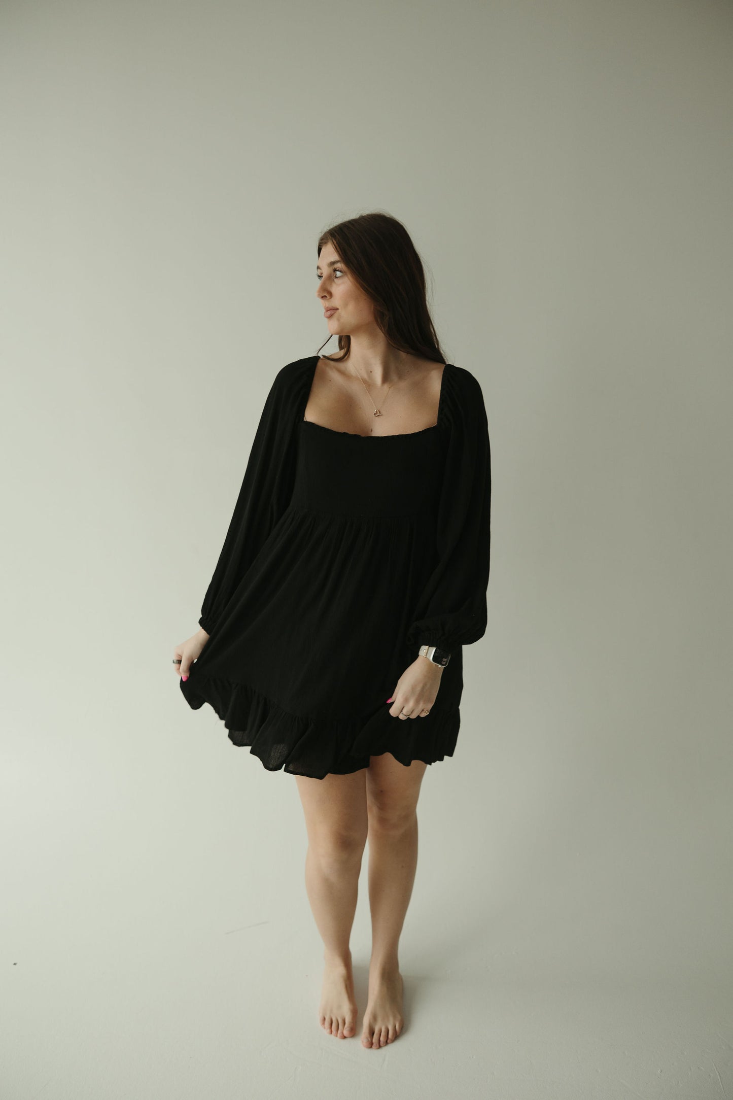 Black Long Sleeve Babydoll Dress