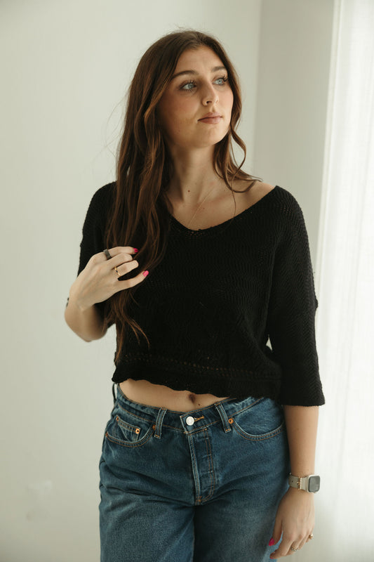 Black Crochet Boxy Crop