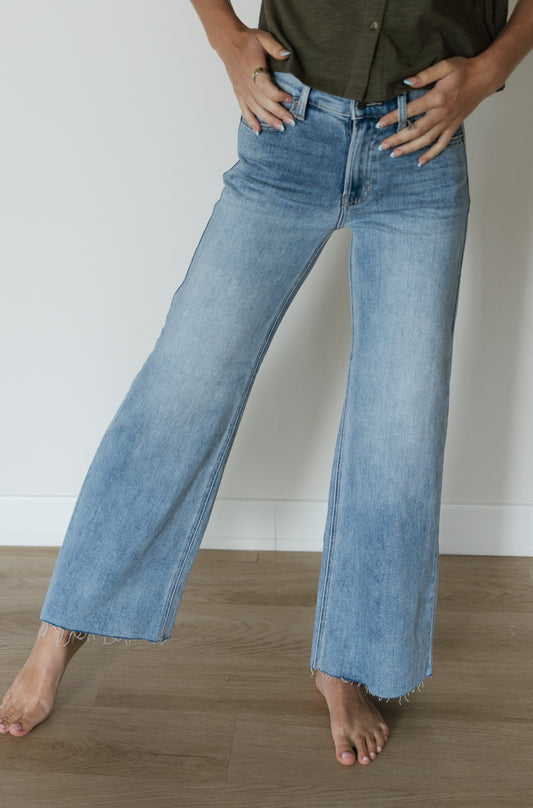 Medium Wash Raw Hem Jeans