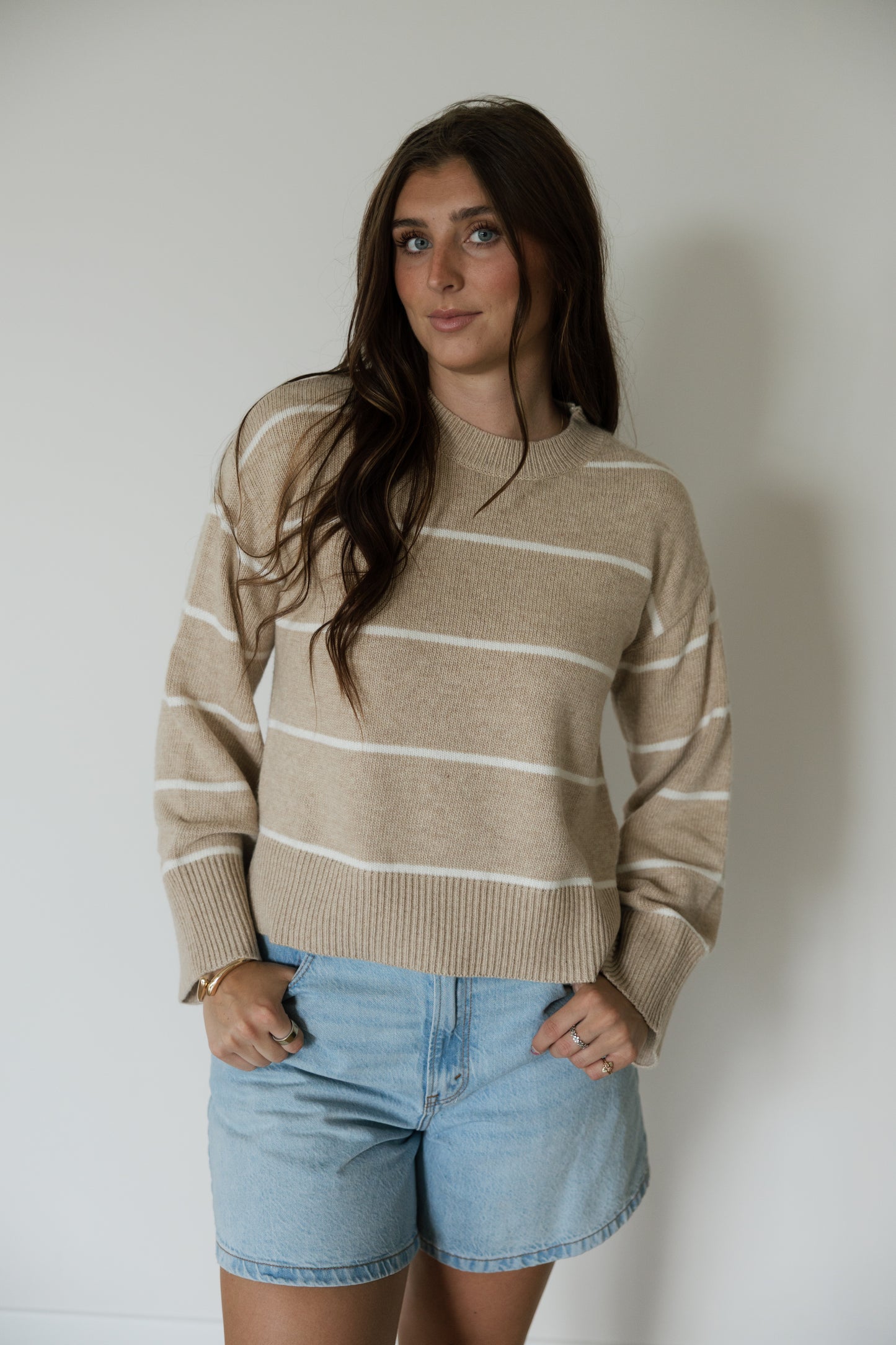 Taupe & White Stripe Sweater