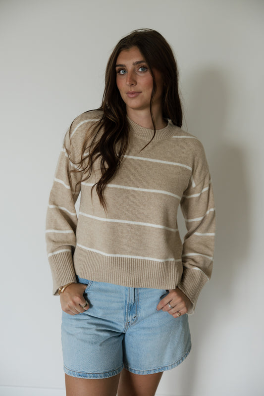 Taupe & White Stripe Sweater