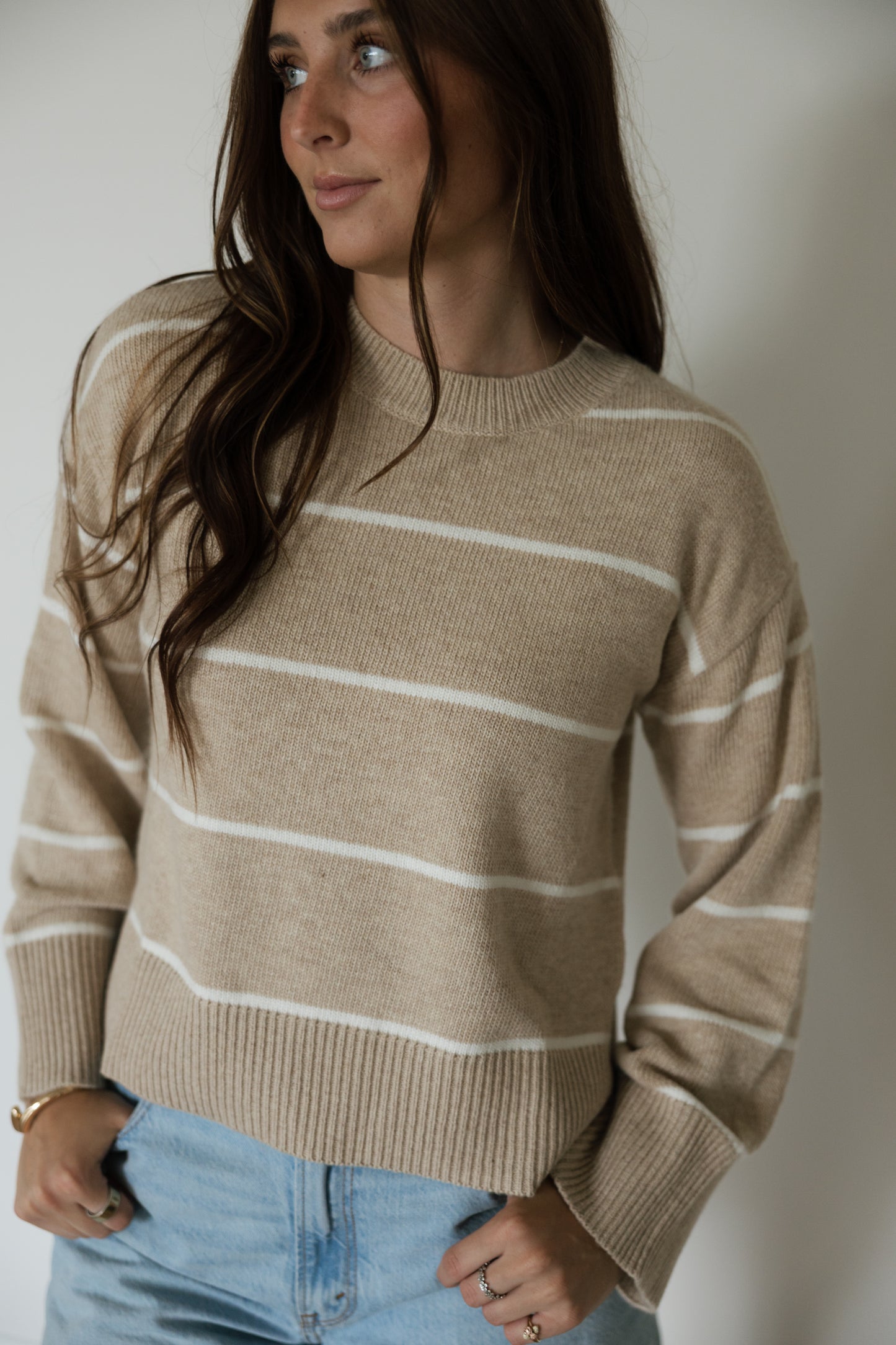 Taupe & White Stripe Sweater