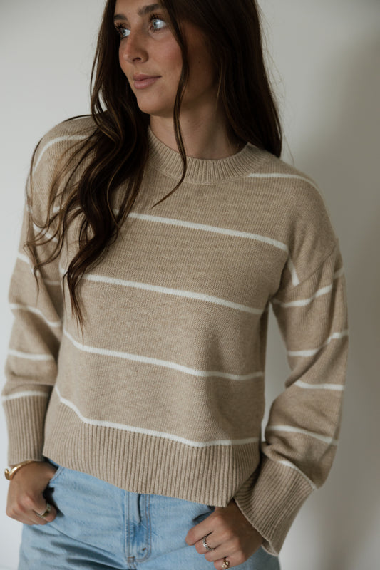 Taupe & White Stripe Sweater