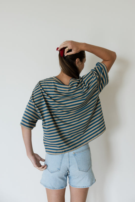 Navy & Tan Stripe Oversized Tee
