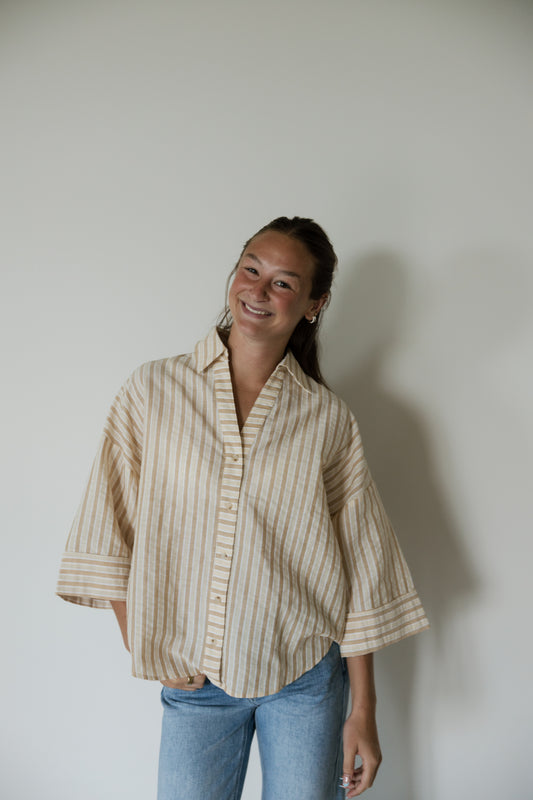 Sunday Stripe Button Down in Toffee