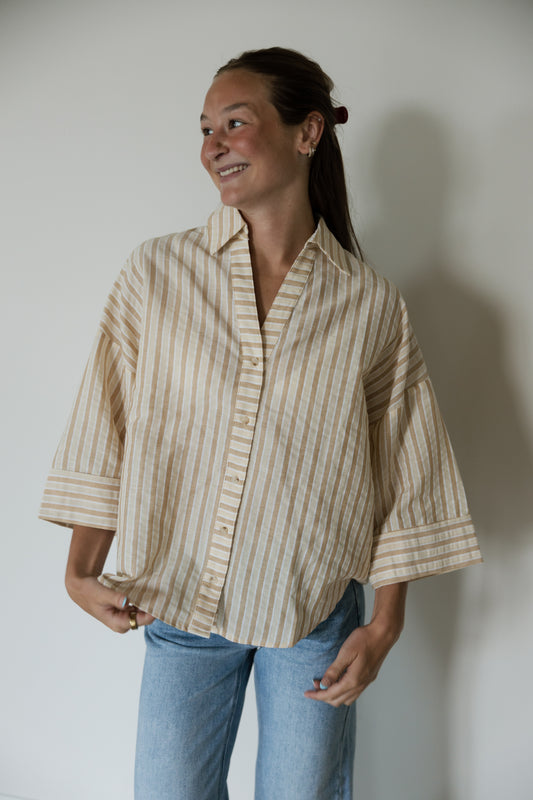 Sunday Stripe Button Down in Toffee