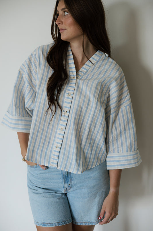 Sunday Stripe Button Down in Blue