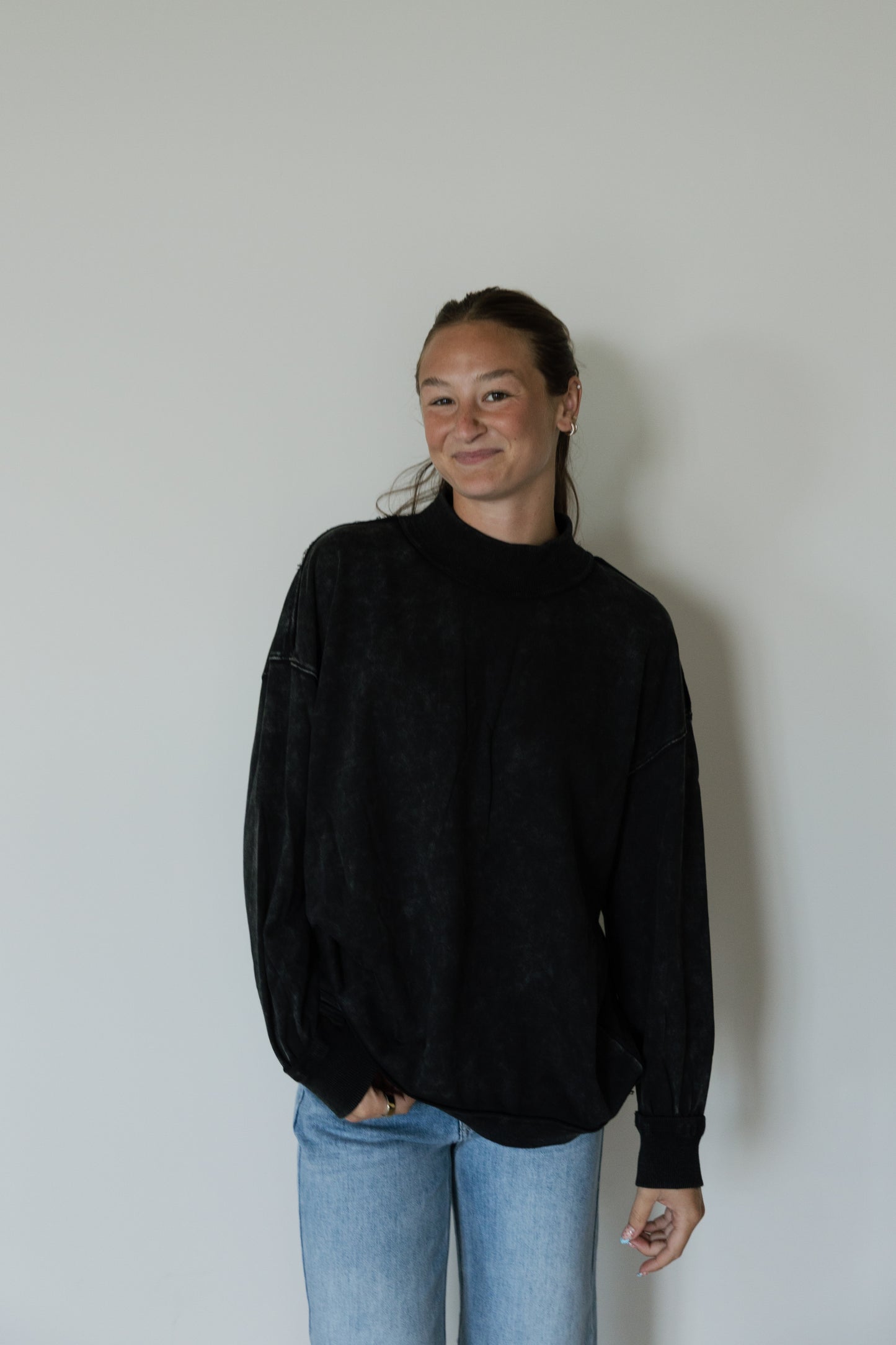 Black Oversized Mock Neck Crewneck