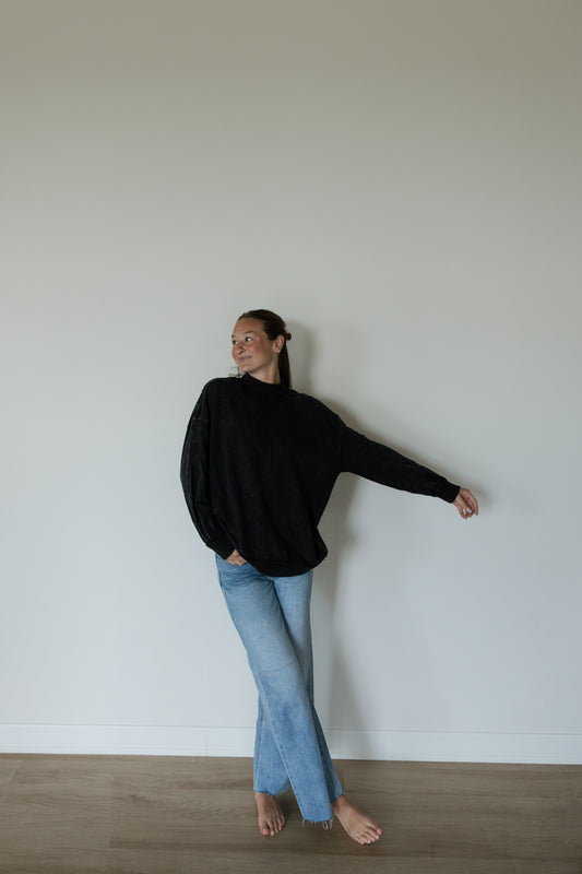 Black Oversized Mock Neck Crewneck
