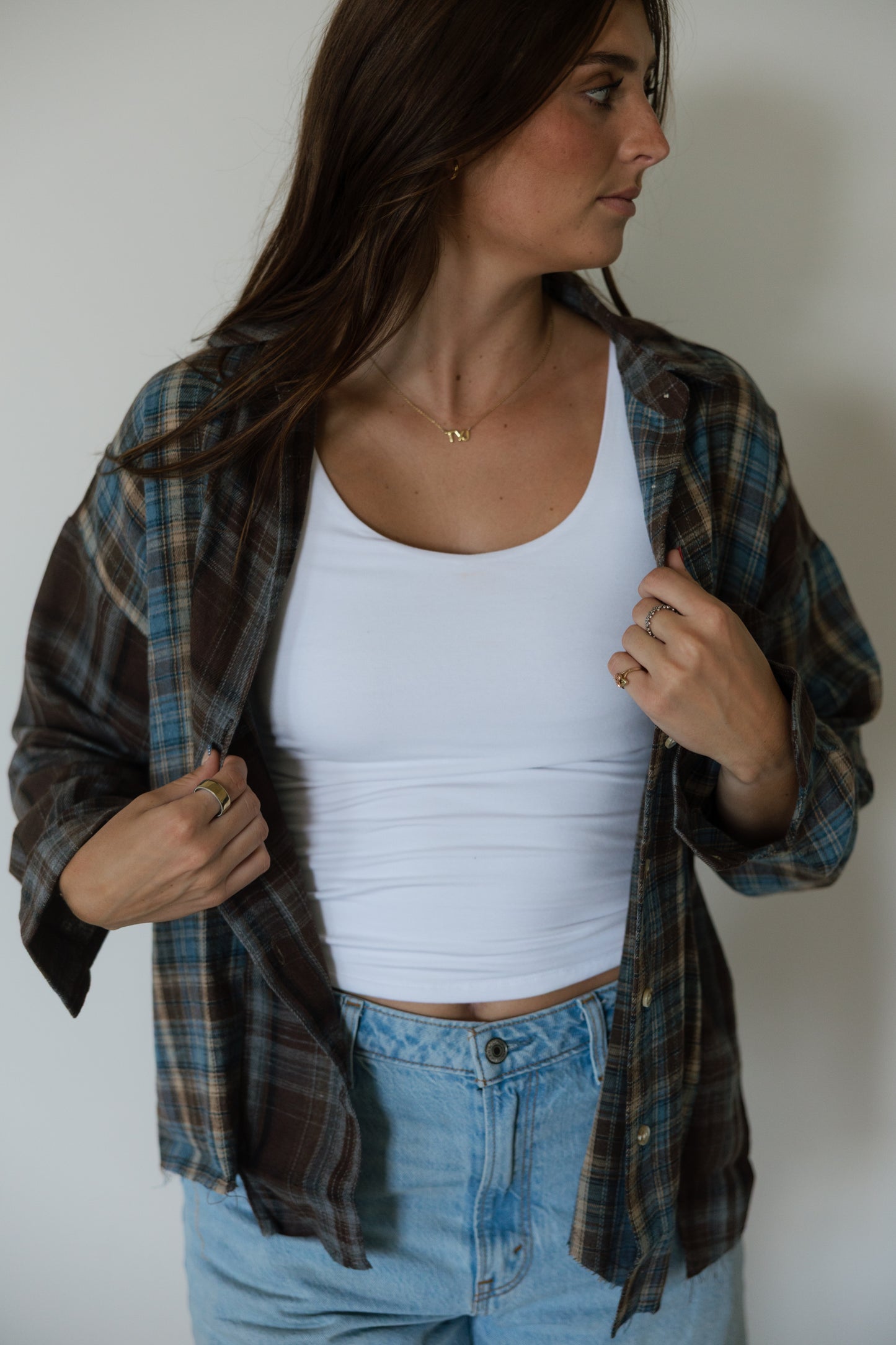 Brown Multi Plaid Flannel Button Down