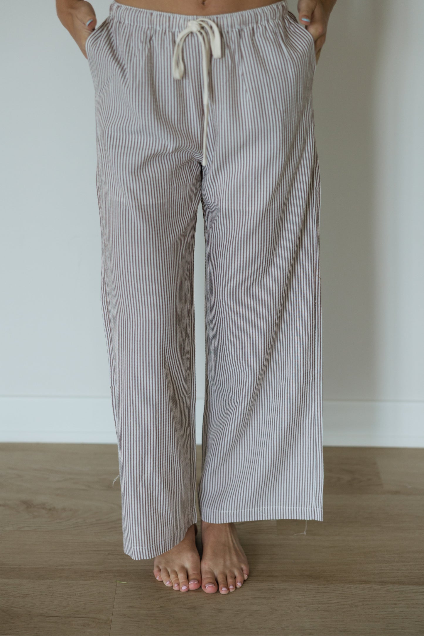 Stripe Drawstring Pants in Brown