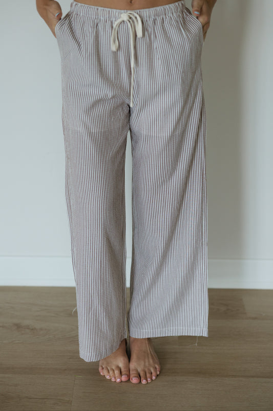 Stripe Drawstring Pants in Brown