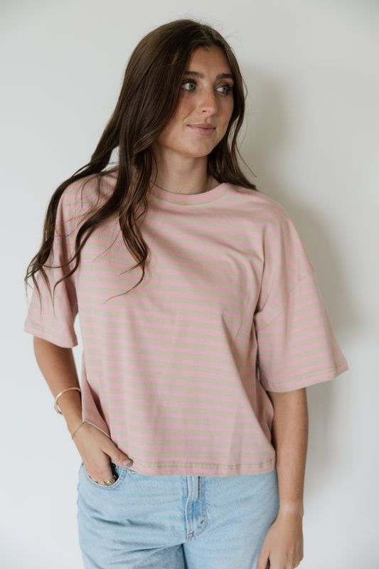 Pink & Taupe Oversized Stripe Tee