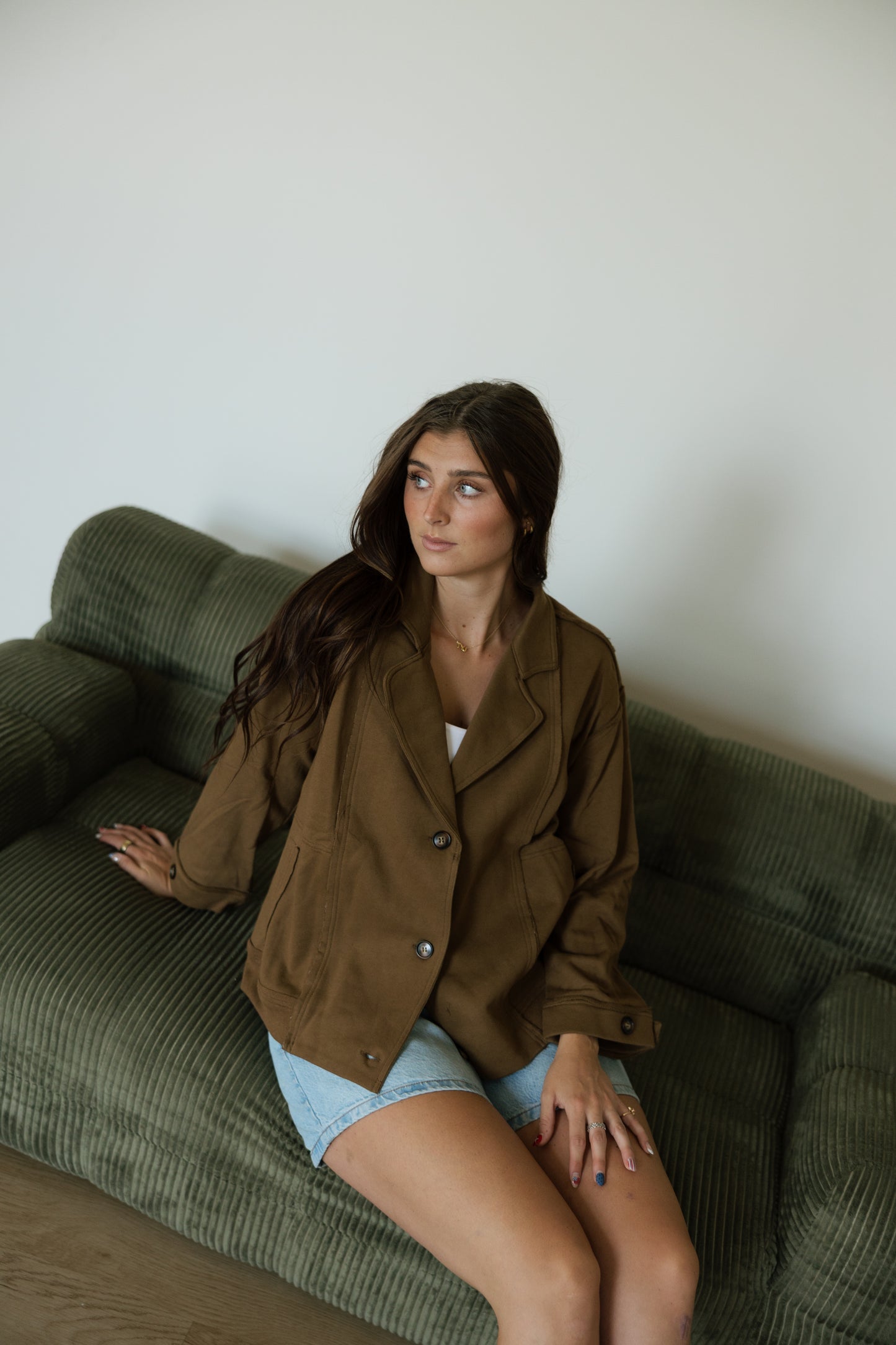 Dark Khaki Oversized Raw Edge Jacket