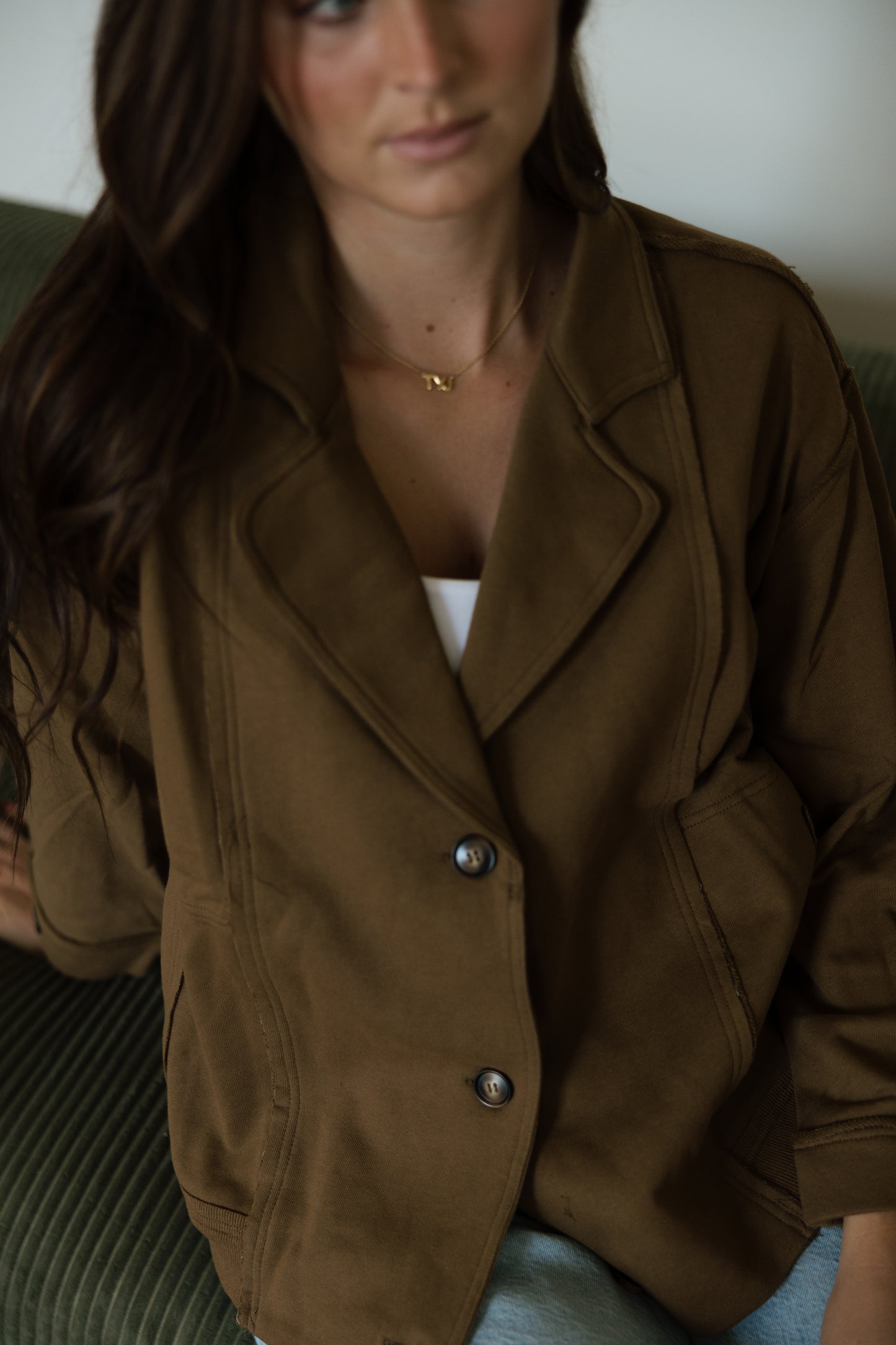 Dark Khaki Oversized Raw Edge Jacket
