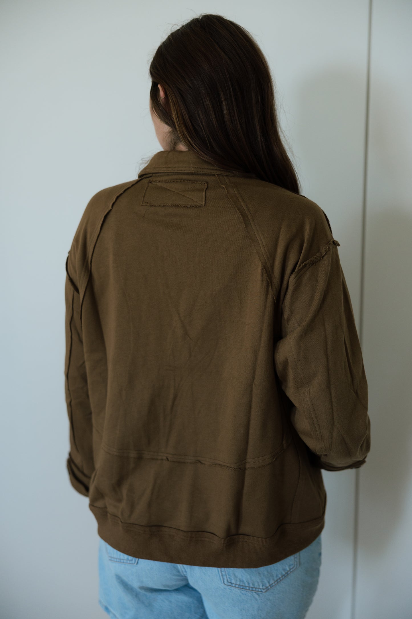 Dark Khaki Oversized Raw Edge Jacket