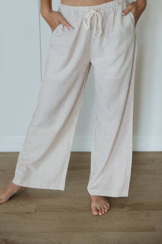 Stripe Drawstring Pants in Taupe