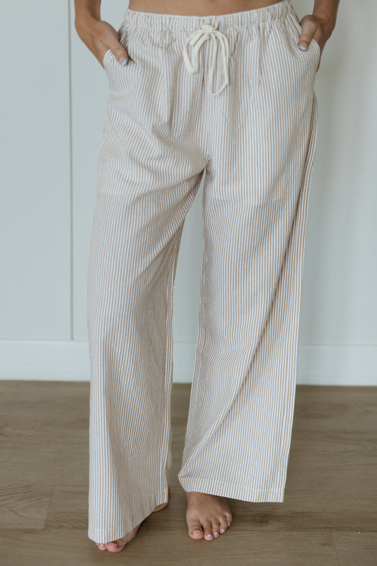 Stripe Drawstring Pants in Taupe