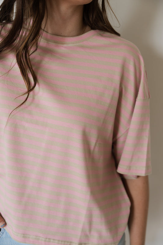 Pink & Taupe Oversized Stripe Tee