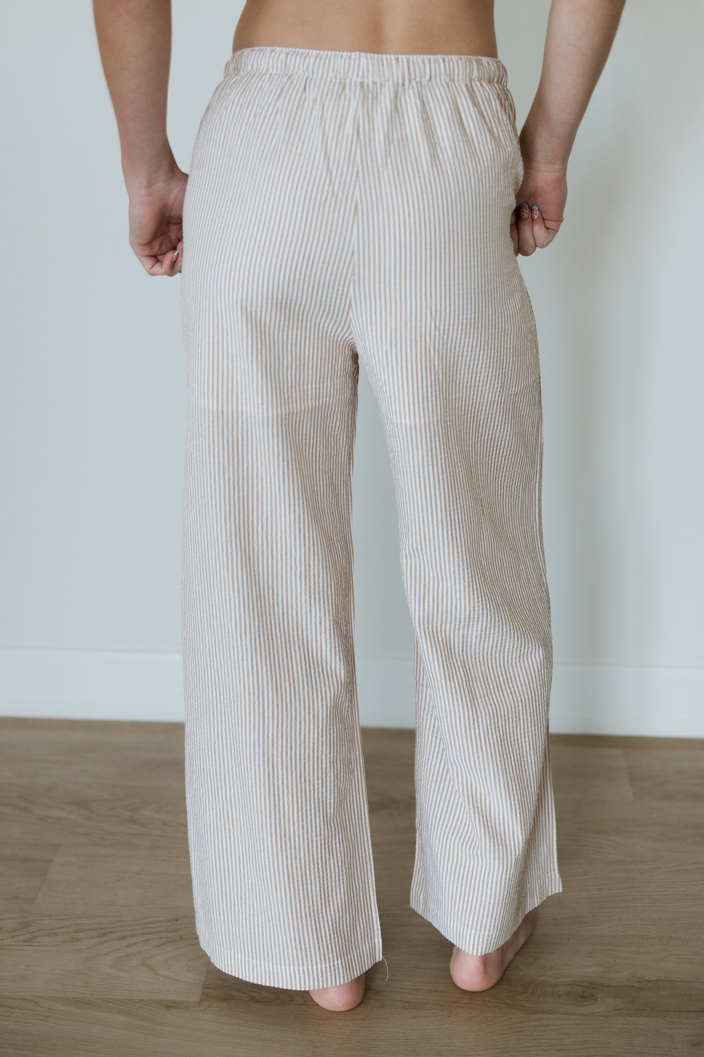 Stripe Drawstring Pants in Taupe