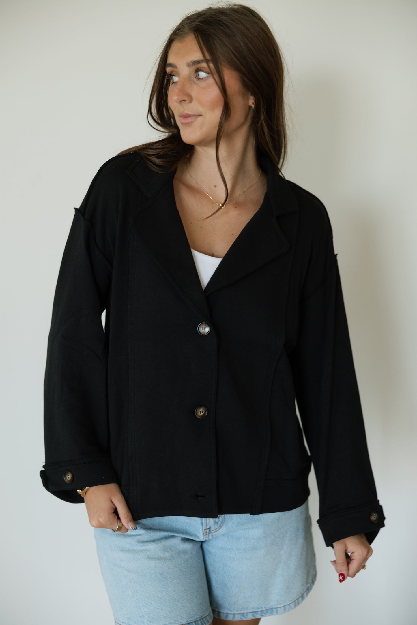 Black Oversized Raw Edge Jacket