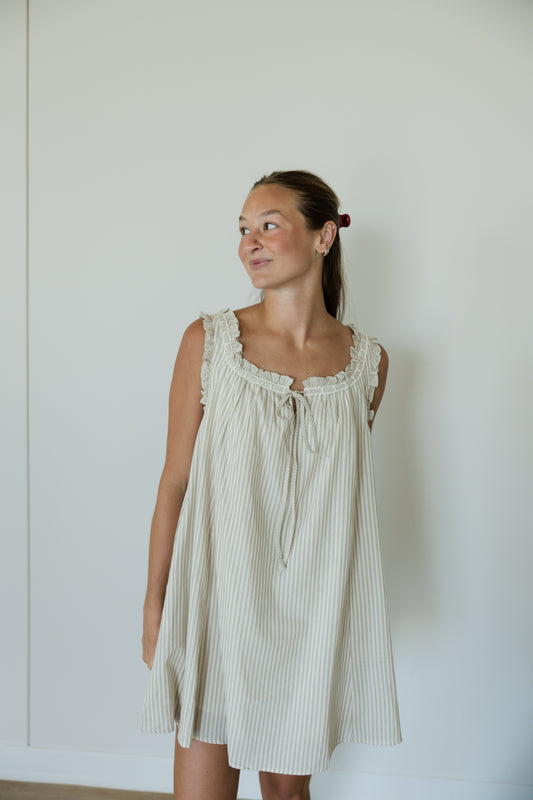 Taupe Stripe Babydoll Mini Dress