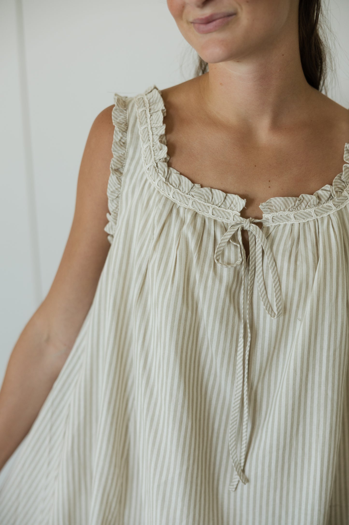 Taupe Stripe Babydoll Mini Dress