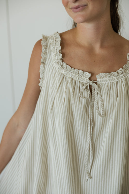 Taupe Stripe Babydoll Mini Dress
