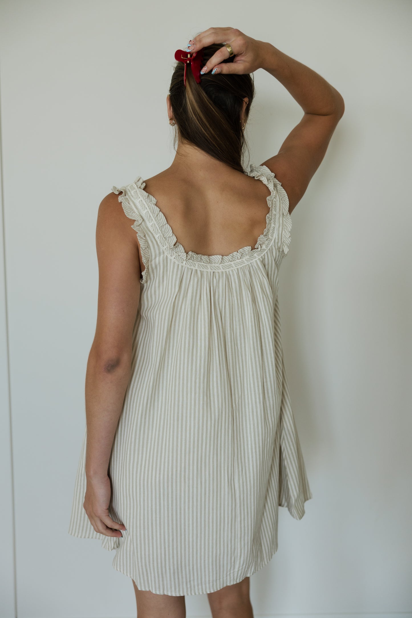 Taupe Stripe Babydoll Mini Dress