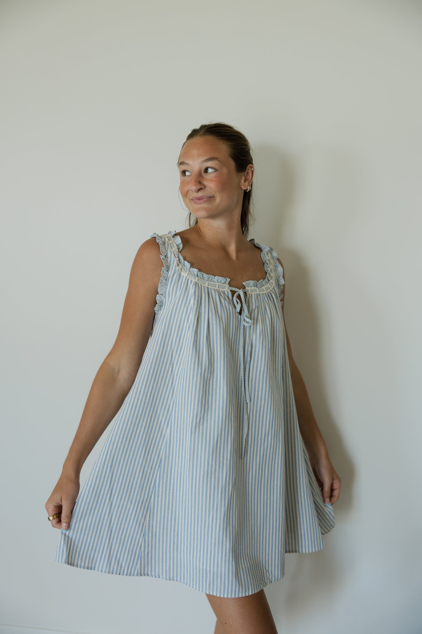 Blue Stripe Babydoll Mini Dress