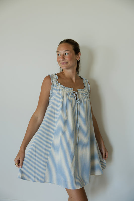 Blue Stripe Babydoll Mini Dress