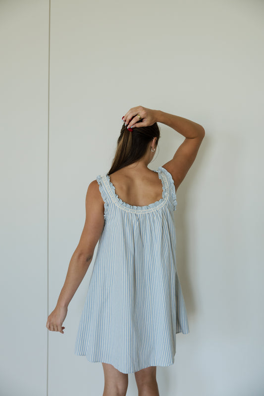 Blue Stripe Babydoll Mini Dress