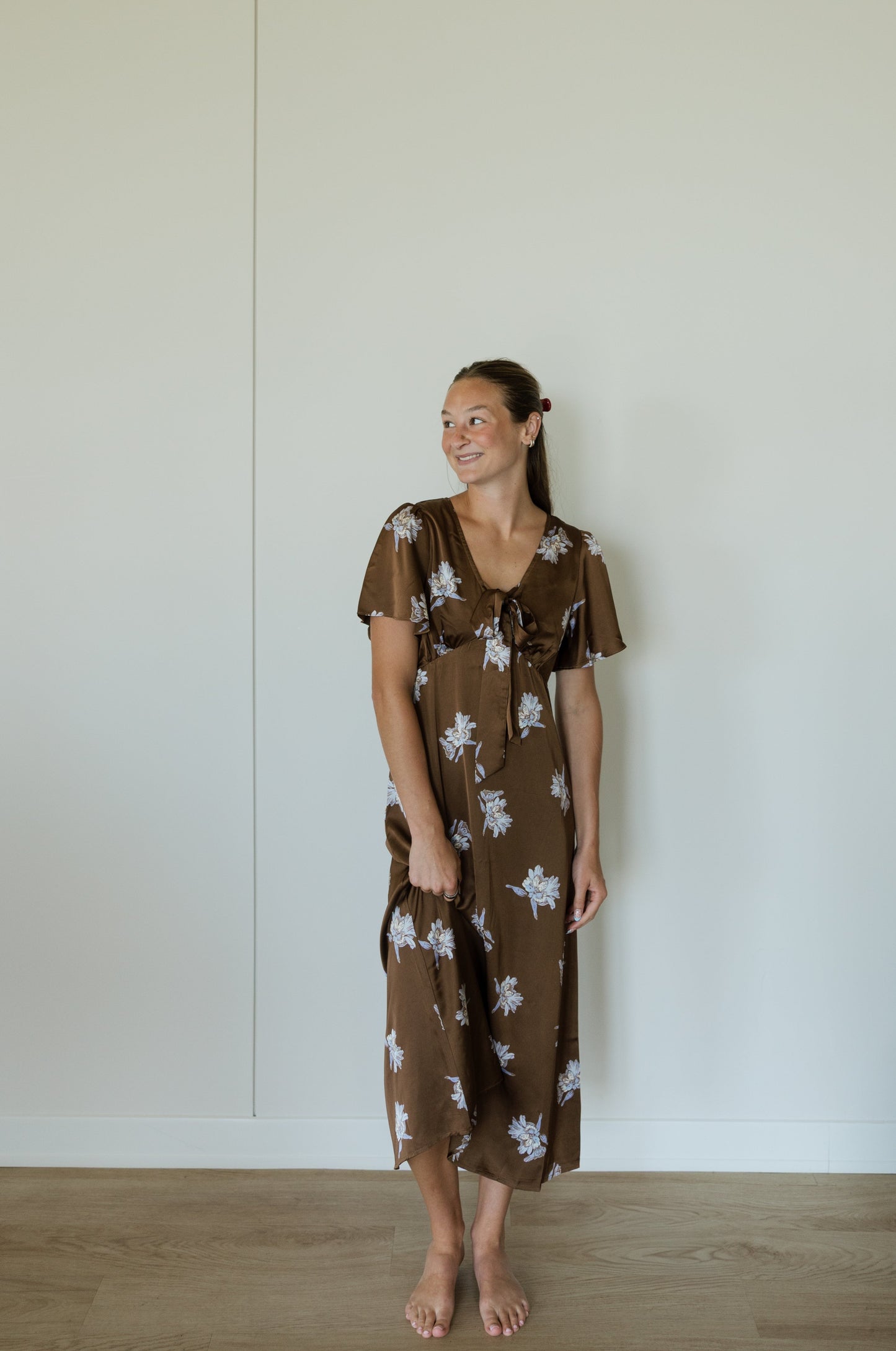 Satin Floral Midi Dress
