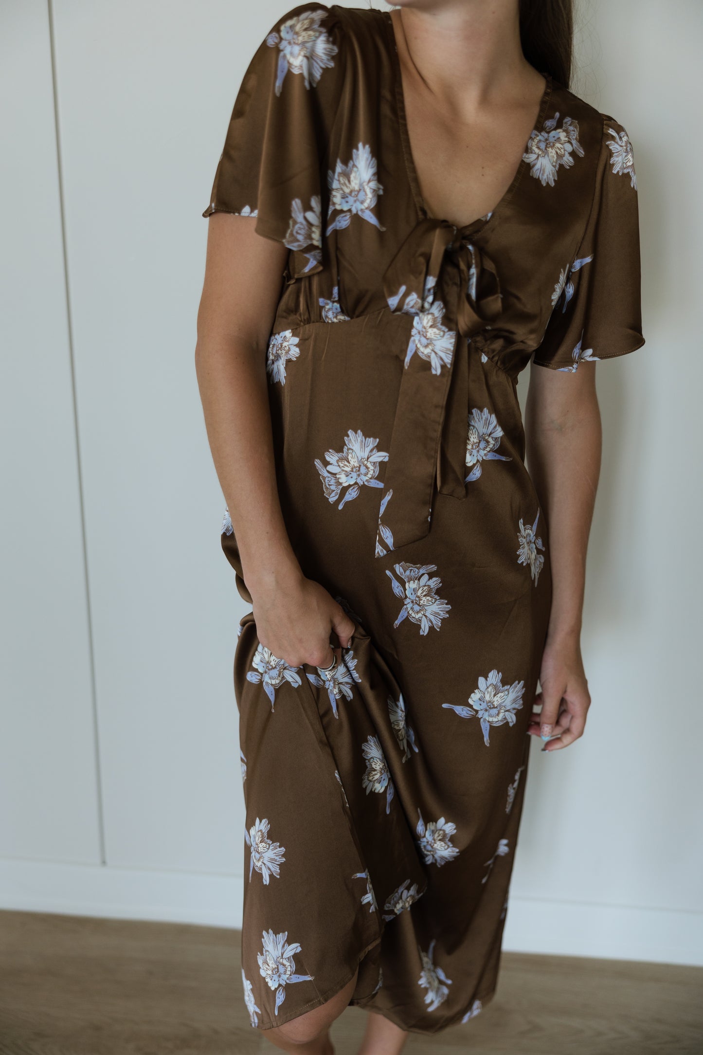 Satin Floral Midi Dress