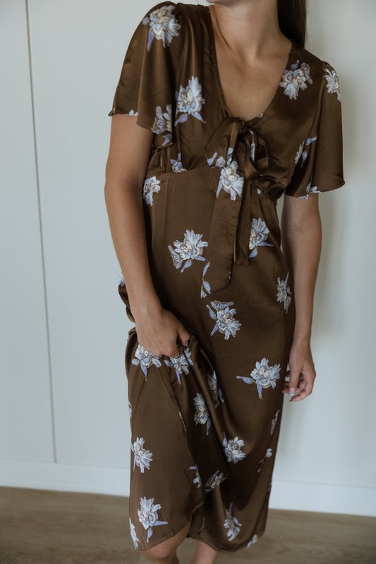 Satin Floral Midi Dress